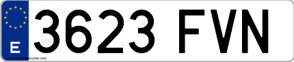 Ejemplo de matrícula de coche ordinaria 3623 FVN