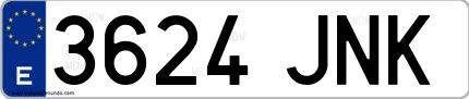 Ejemplo de matrícula española 3624 JNK