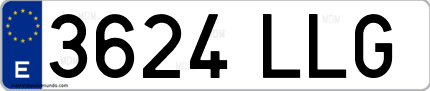 Ejemplo de matrícula de coche ordinaria 3624 LLG