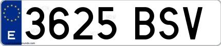 Ejemplo de matrícula de coche ordinaria 3625 BSV