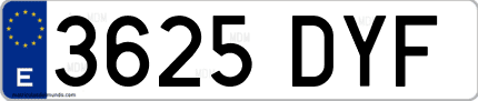 Ejemplo de matrícula de coche ordinaria 3625 DYF
