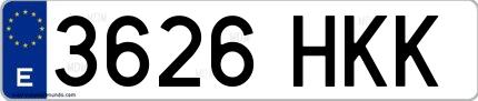 Ejemplo de matrícula española 3626 HKK