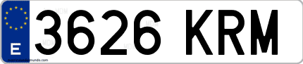 Ejemplo de matrícula de coche ordinaria 3626 KRM