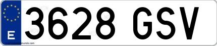 Ejemplo de matrícula española 3628 GSV