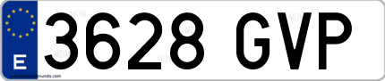 Ejemplo de matrícula de coche ordinaria 3628 GVP