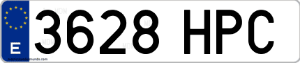Ejemplo de matrícula de coche ordinaria 3628 HPC