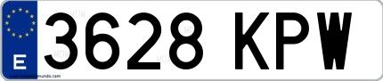 Ejemplo de matrícula española 3628 KPW