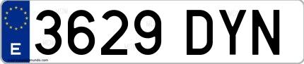 Ejemplo de matrícula española 3629 DYN