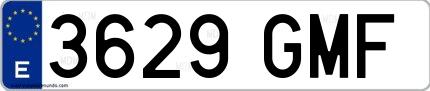 Ejemplo de matrícula de coche ordinaria 3629 GMF