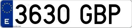 Ejemplo de matrícula española 3630 GBP