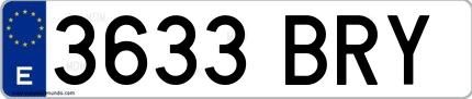 Ejemplo de matrícula española 3633 BRY