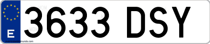 Ejemplo de matrícula de coche ordinaria 3633 DSY