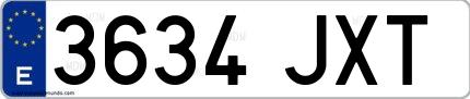 Ejemplo de matrícula española 3634 JXT