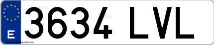 Ejemplo de matrícula de coche ordinaria 3634 LVL