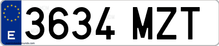 Ejemplo de matrícula de coche ordinaria 3634 MZT