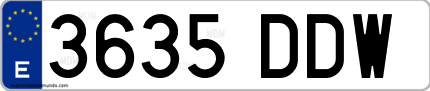Ejemplo de matrícula de coche ordinaria 3635 DDW