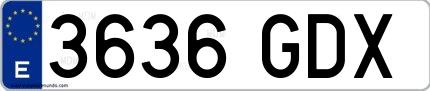 Ejemplo de matrícula española 3636 GDX