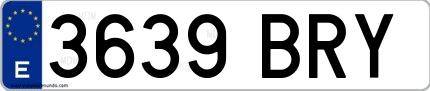 Ejemplo de matrícula española 3639 BRY