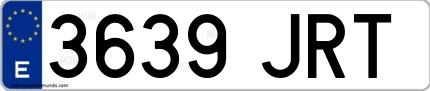 Ejemplo de matrícula española 3639 JRT