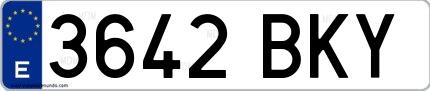 Ejemplo de matrícula española 3642 BKY
