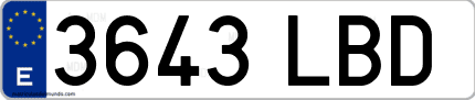 Ejemplo de matrícula de coche ordinaria 3643 LBD