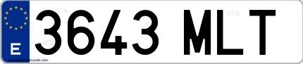 Ejemplo de matrícula española 3643 MLT