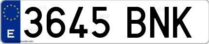 Ejemplo de matrícula española 3645 BNK