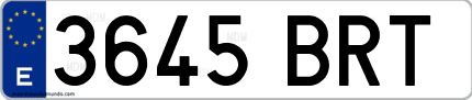 Ejemplo de matrícula de coche ordinaria 3645 BRT