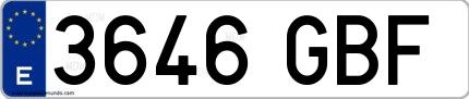 Ejemplo de matrícula española 3646 GBF
