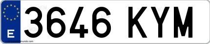 Ejemplo de matrícula española 3646 KYM