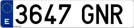Ejemplo de matrícula española 3647 GNR