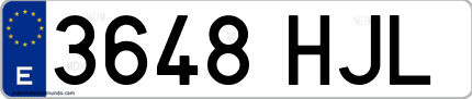 Ejemplo de matrícula de coche ordinaria 3648 HJL