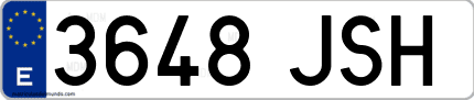 Ejemplo de matrícula de coche ordinaria 3648 JSH