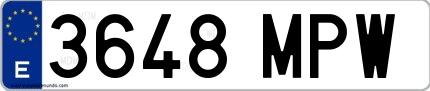Ejemplo de matrícula española 3648 MPW