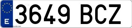 Ejemplo de matrícula española 3649 BCZ