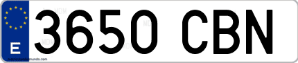 Ejemplo de matrícula de coche ordinaria 3650 CBN