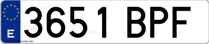Ejemplo de matrícula española 3651 BPF