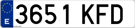 Ejemplo de matrícula de coche ordinaria 3651 KFD