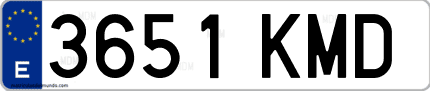 Ejemplo de matrícula de coche ordinaria 3651 KMD