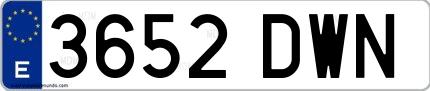 Ejemplo de matrícula española 3652 DWN