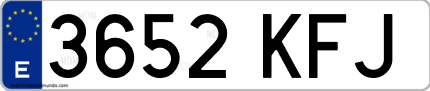 Ejemplo de matrícula de coche ordinaria 3652 KFJ