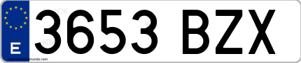 Ejemplo de matrícula de coche ordinaria 3653 BZX