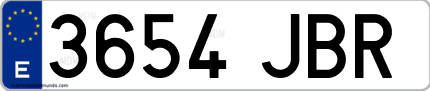 Ejemplo de matrícula de coche ordinaria 3654 JBR