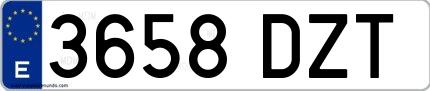 Ejemplo de matrícula española 3658 DZT