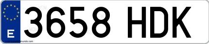 Ejemplo de matrícula española 3658 HDK