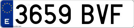 Ejemplo de matrícula española 3659 BVF