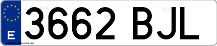 Ejemplo de matrícula de coche ordinaria 3662 BJL