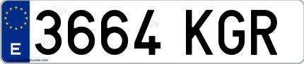 Ejemplo de matrícula española 3664 KGR