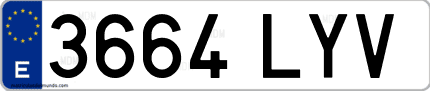 Ejemplo de matrícula de coche ordinaria 3664 LYV