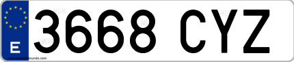 Ejemplo de matrícula de coche ordinaria 3668 CYZ